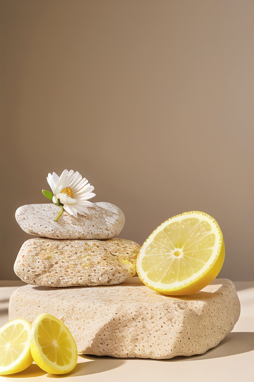 01474-138651953-aliag3, display stone, countertop, still life, realistic,__stacked, textured, rocks, three-dimensional, white flowers, light and.png